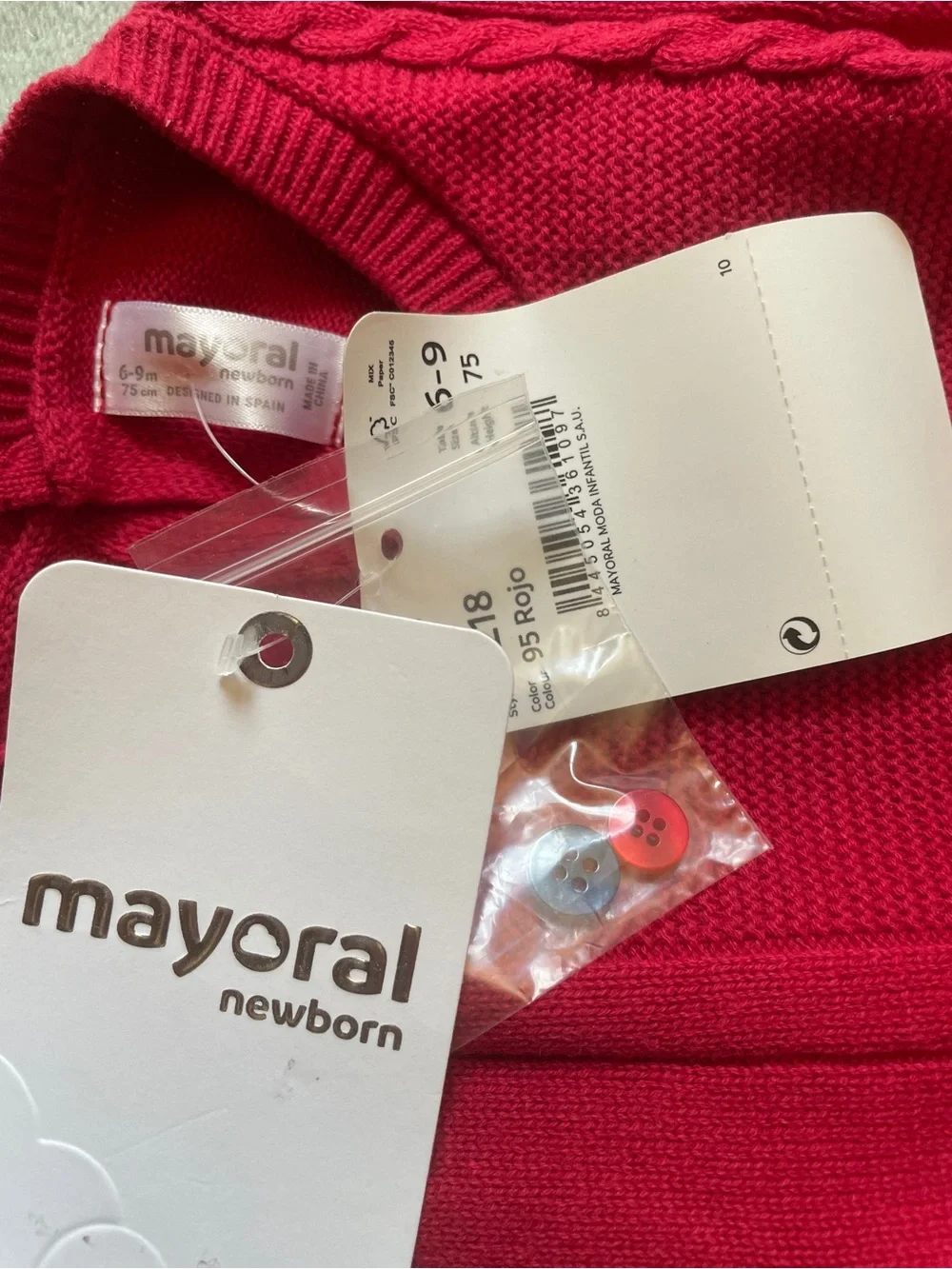 Mayoral Red Knit Sweater and plaid shorts